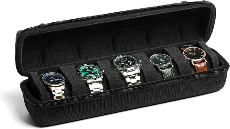 RIGICASE 5 watch travel case roll, Portable watch carry case roll storage organizer box for men and women with soft foam pillows snug fit all size watches up to 60mm face - Image 1